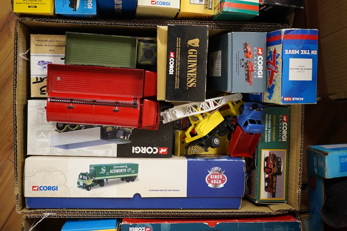 Forty boxed diecast commercial vehicles by Corgi, Corgi Classics, etc., including vehicles from the Guinness series, Vintage Glory of Steam, Eddie Stobart, etc., together with a few repainted Dinky Toys, including a Fode